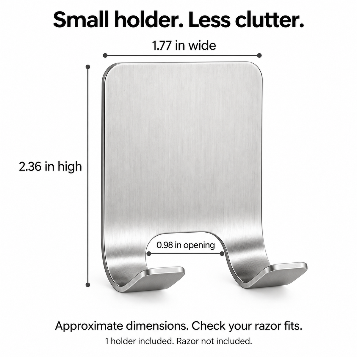 Mountly razor holder dimensions: approximately 1.77 in wide, 2.36 in high, with a 0.98 in opening. One holder included; razor not included.