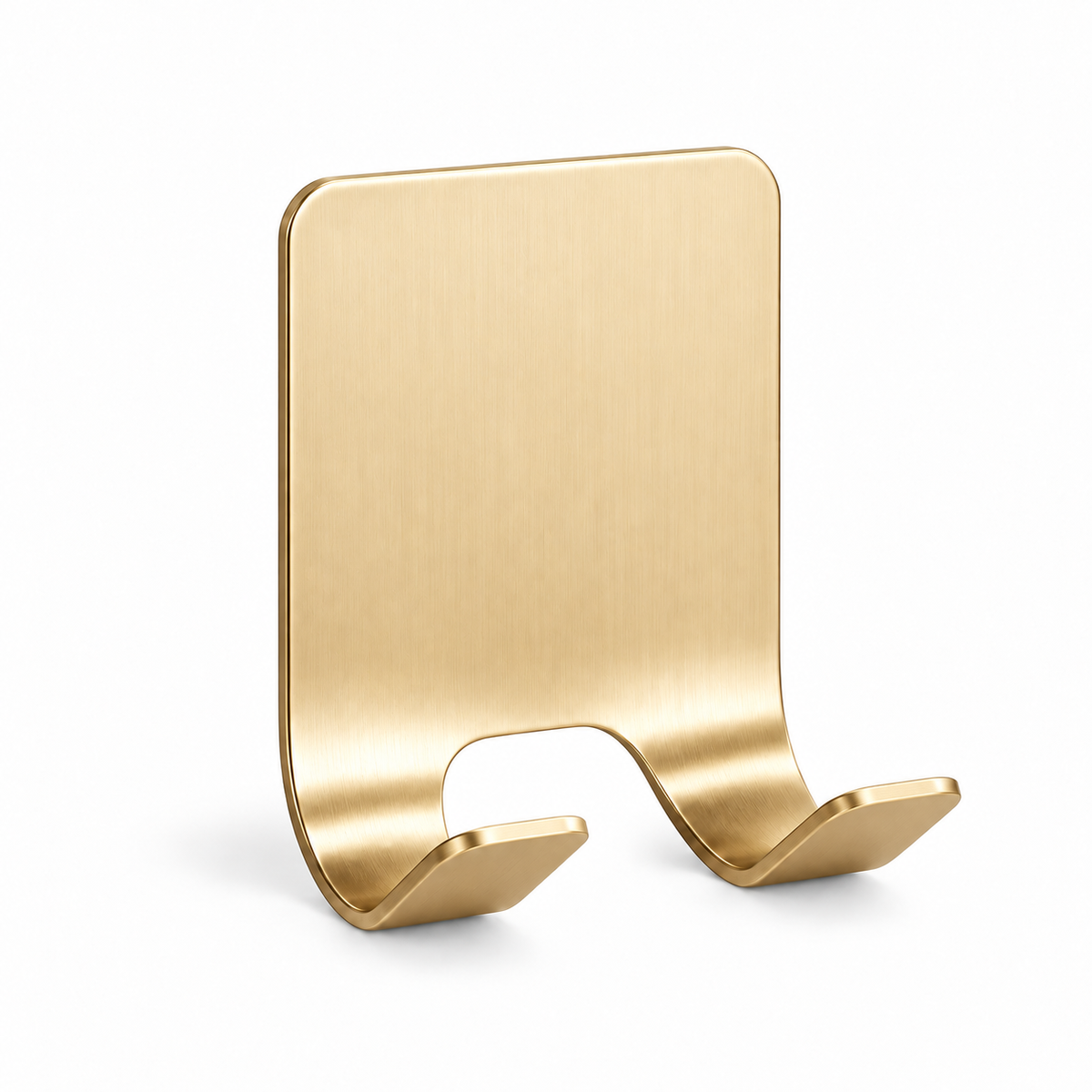 Mountly adhesive razor holder in Gold, isolated on a white background.